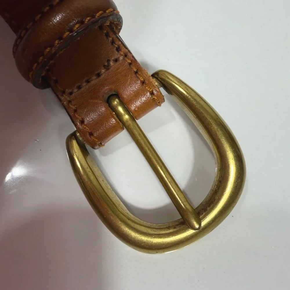 Brighton Vintage Brown Embossed Woven Leather Belt Brass Buckle 36.5